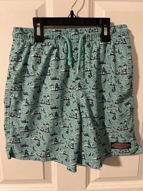 Vineyard Vines Boys Mint Harbor Print Swim Trunks Size Small 8-10